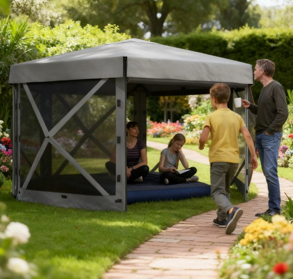 English Elm Tent Hexagonal Pop up Gazebo Oxford Canopy with Mesh Walls Seats up to 12 Outdoors T3971P426949