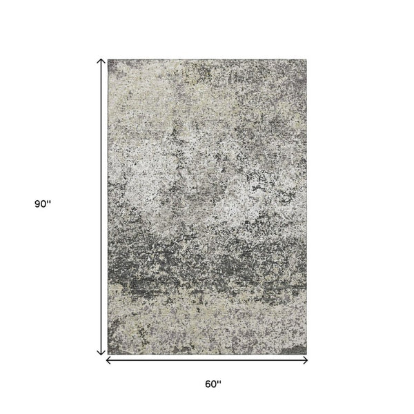 Abstract Washable Polyester Area Rug for Indoor Outdoor Living Spaces in Gray Charcoal Tones