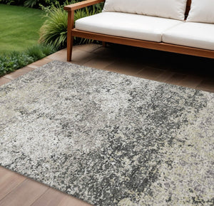 Abstract Washable Polyester Area Rug for Indoor Outdoor Living Spaces in Gray Charcoal Tones
