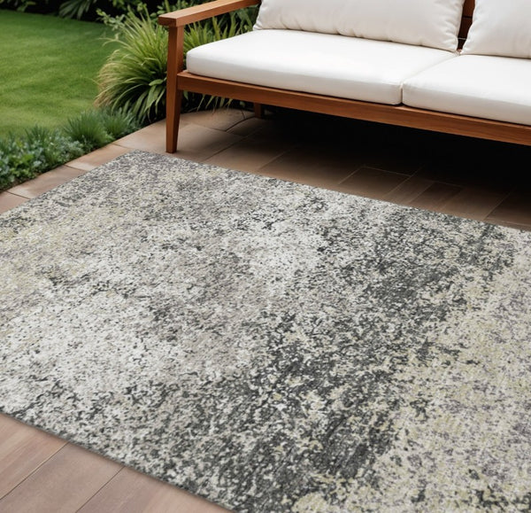 Abstract Washable Polyester Area Rug for Indoor Outdoor Living Spaces in Gray Charcoal Tones