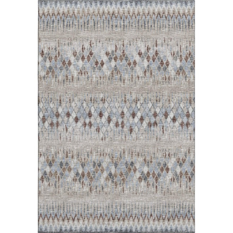HomeRoots Ikat Polyester Area Rug Washable Indoor Outdoor for High Traffic Transitional Spaces 5' x 8' 642567