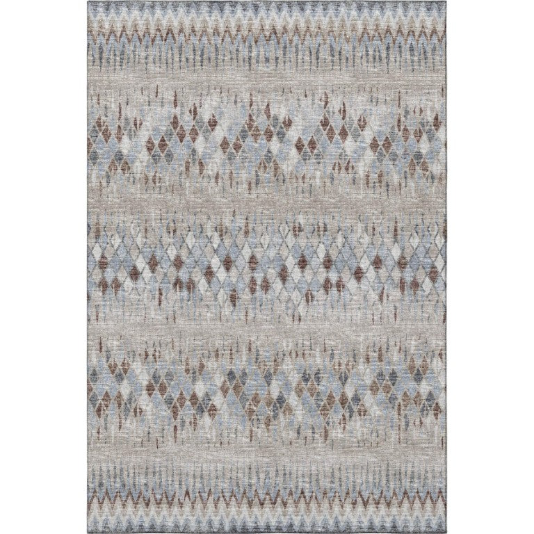 HomeRoots Ikat Polyester Area Rug Washable Indoor Outdoor for High Traffic Transitional Spaces 5' x 8' 642567