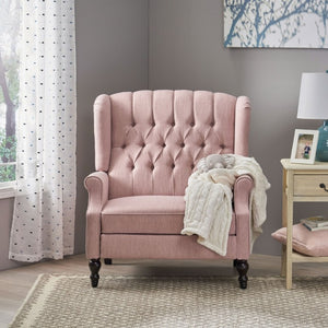English Elm Oversized Wingback Push Back Recliner with Tufted Fabric and Hand Applied Nailhead Trim 64257.00LBLSH