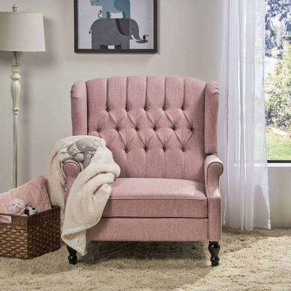 English Elm Oversized Wingback Push Back Recliner with Tufted Fabric and Hand Applied Nailhead Trim 64257.00LBLSH