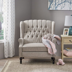 English Elm Oversized Wingback Push Back Recliner Tufted Fabric Chair with Nailhead Trim 64257.00LGRY