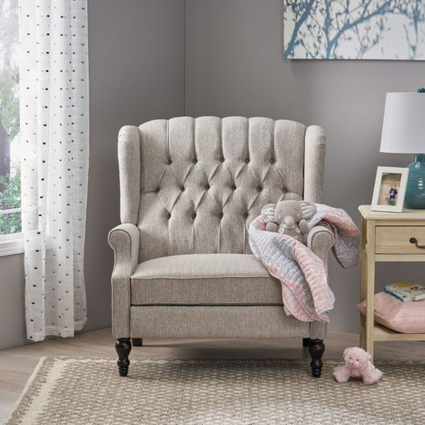 English Elm Oversized Wingback Push Back Recliner Tufted Fabric Chair with Nailhead Trim 64257.00LGRY