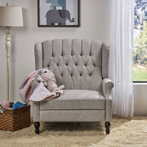 English Elm Oversized Wingback Push Back Recliner Tufted Fabric Chair with Nailhead Trim 64257.00LGRY