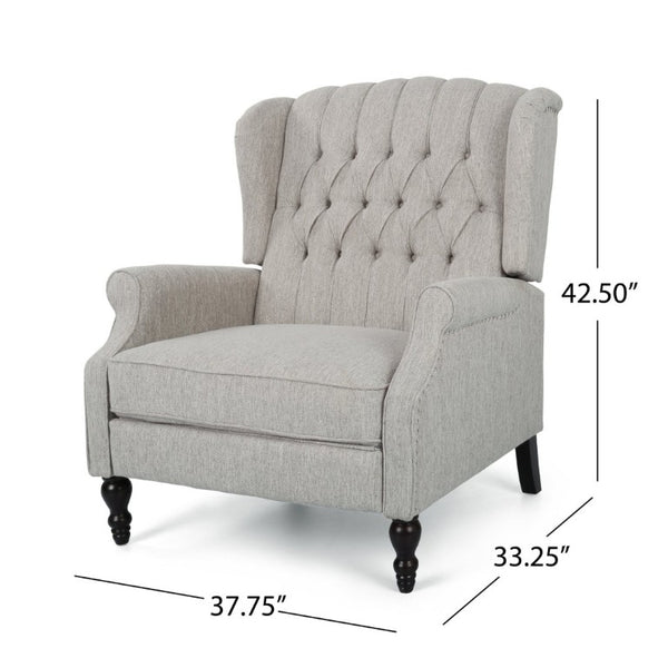 English Elm Oversized Wingback Push Back Recliner Tufted Fabric Chair with Nailhead Trim 64257.00LGRY