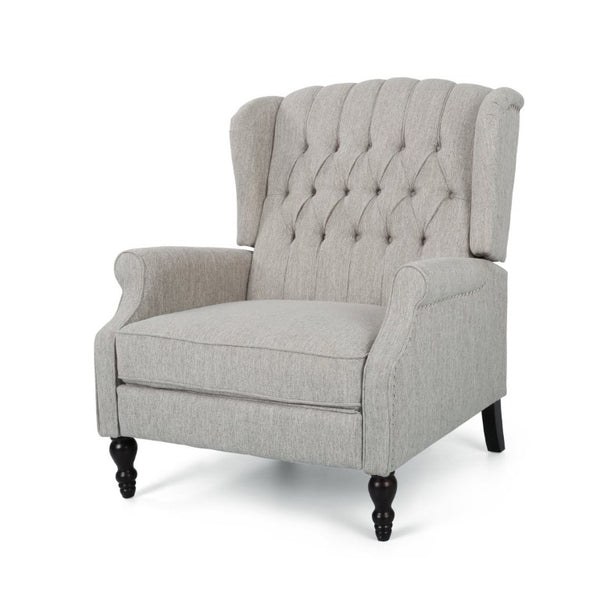 English Elm Oversized Wingback Push Back Recliner Tufted Fabric Chair with Nailhead Trim 64257.00LGRY