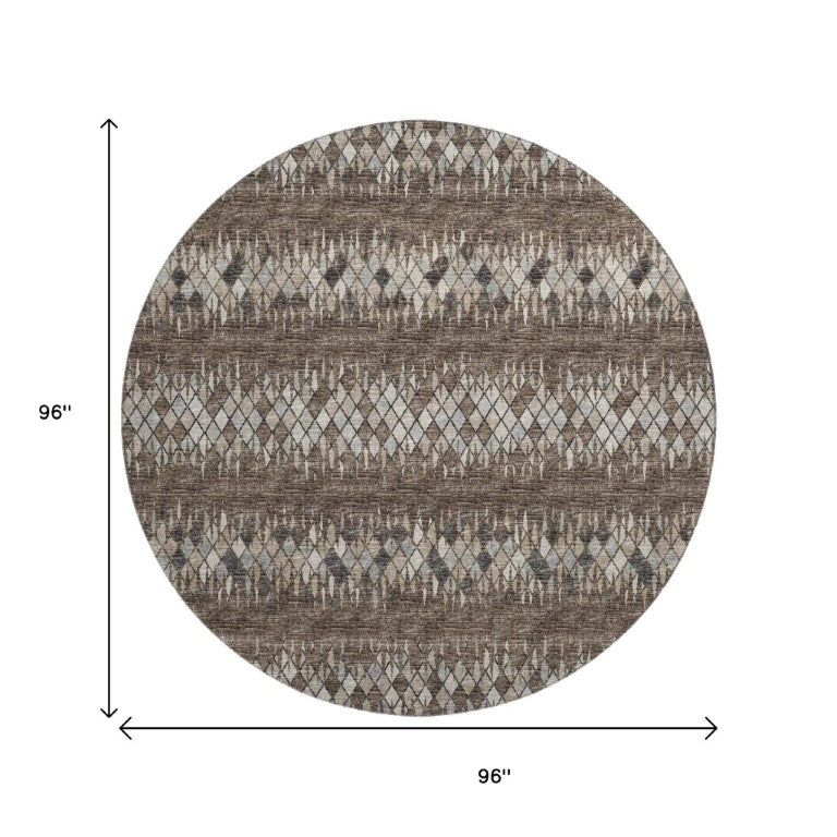 8 Ft Round Ikat Polyester Area Rug Machine Washable Indoor Outdoor Patio Use