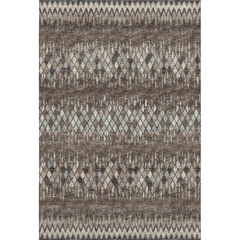 HomeRoots Ikat Patterned Washable Polyester Area Rug Low Pile for Indoor Outdoor Patio Living Spaces 10' x 14' 642577