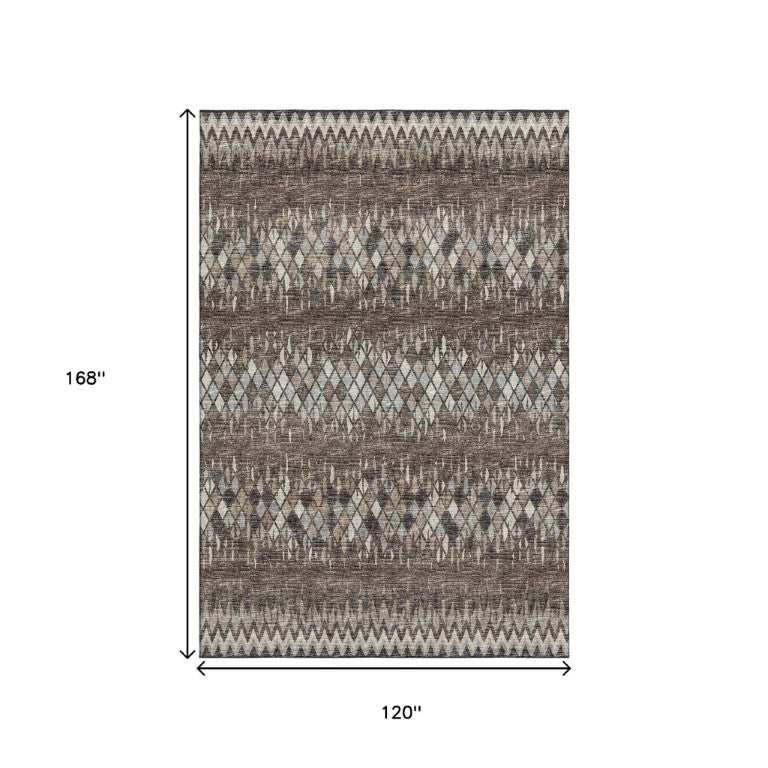HomeRoots Ikat Patterned Washable Polyester Area Rug Low Pile for Indoor Outdoor Patio Living Spaces 10' x 14' 642577