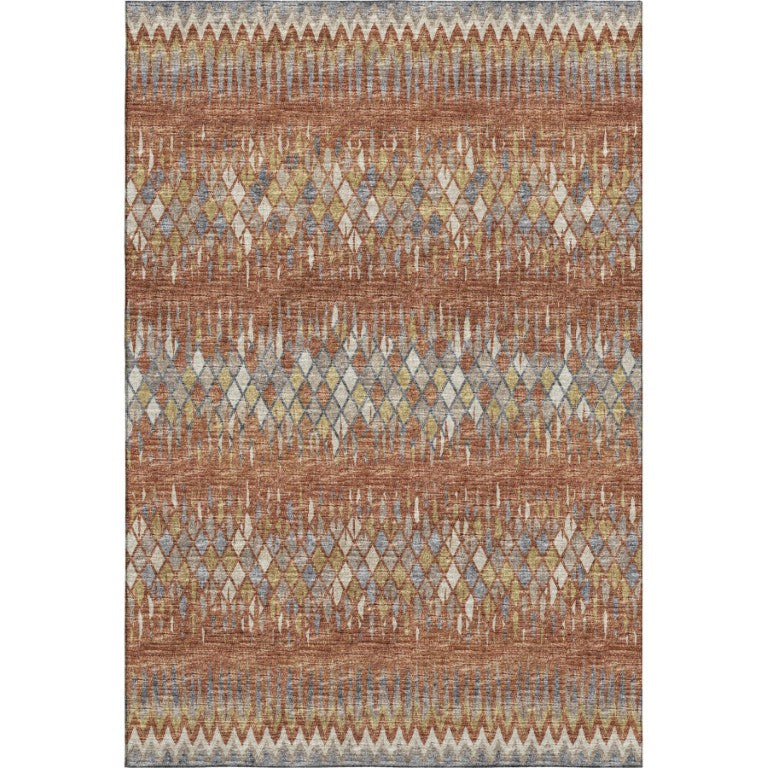 HomeRoots Ikat Washable Polyester Area Rug Stain Resistant Indoor Outdoor Patio and Living Room Decor 10' x 14' 642583