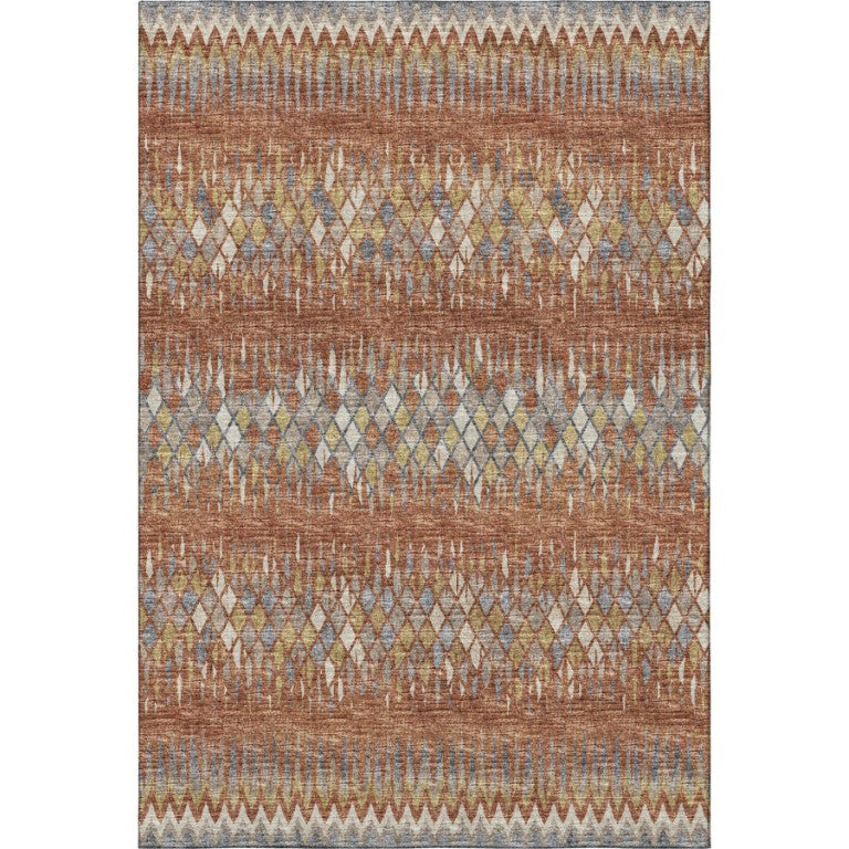 HomeRoots Ikat Washable Polyester Area Rug Stain Resistant Indoor Outdoor Patio and Living Room Decor 10' x 14' 642583