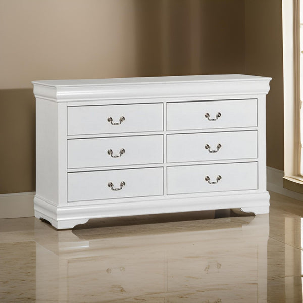 English Elm Ryla Six Drawer Wide Dresser Solid Wood White Finish Nickel Handles Bedroom Storage B056P416910