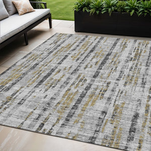 Abstract Washable Polyester Area Rug Metallic Indoor Outdoor Patio and Living Room Decor