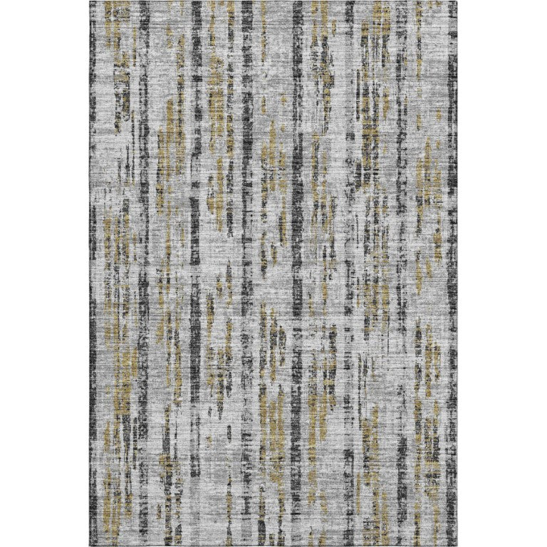 HomeRoots Abstract Washable Polyester Area Rug Metallic Indoor Outdoor Patio and Living Room Decor 8' x 10' 642593