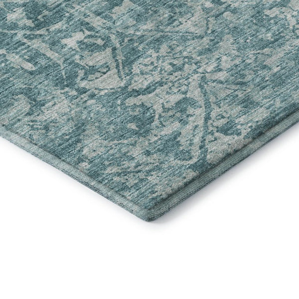 Damask Polyester Area Rug Washable Stain Resistant Low Pile for Indoor Outdoor Spaces
