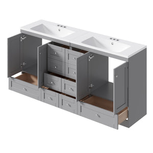 English Elm 72-inch Shaker Double Bathroom Vanity Gray Mdf with Resin Basins and Soft Close Storage N729P000029E