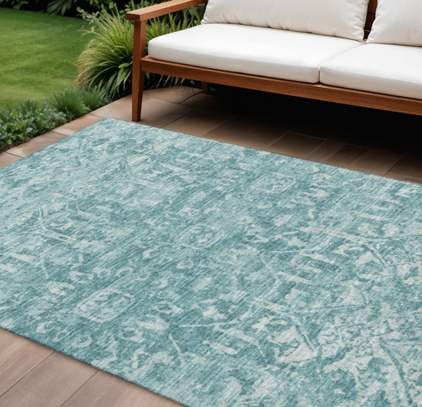 Damask Polyester Area Rug Washable Stain Resistant Low Pile for Indoor Outdoor Spaces