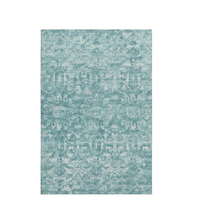 Damask Polyester Area Rug Washable Stain Resistant Low Pile for Indoor Outdoor Spaces