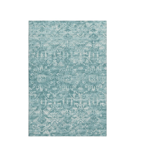 Damask Polyester Area Rug Washable Stain Resistant Low Pile for Indoor Outdoor Spaces