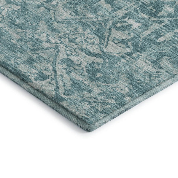 Damask Polyester Area Rug Washable Stain Resistant Low Pile for Indoor Outdoor Spaces