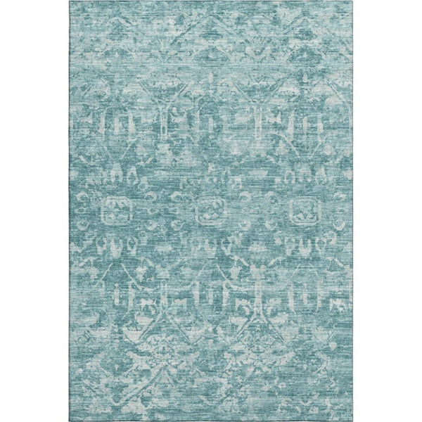Damask Polyester Area Rug Washable Stain Resistant Low Pile for Indoor Outdoor Spaces