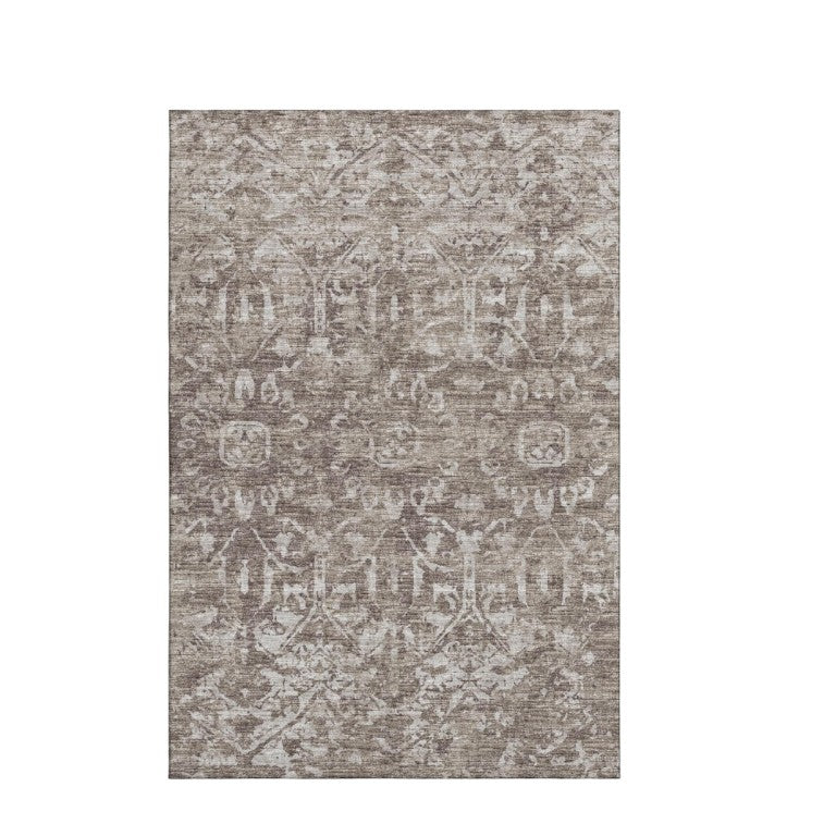 HomeRoots Damask Polyester Area Rug Washable Indoor Outdoor Stain Resistant Felt Backed Patio Decor 10' x 14' 642631