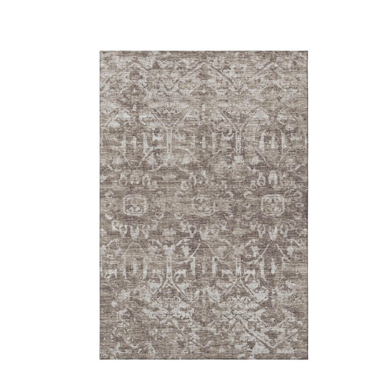 HomeRoots Damask Polyester Area Rug Washable Indoor Outdoor Stain Resistant Felt Backed Patio Decor 10' x 14' 642631