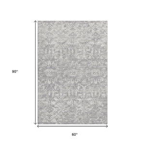 Damask Washable Polyester Area Rug Stain Resistant Low Pile for Indoor Outdoor Decor