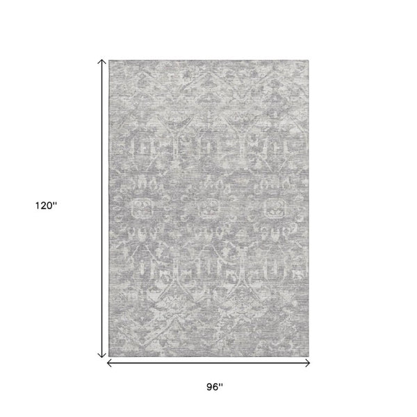 Damask Washable Polyester Area Rug Stain Resistant Low Pile for Indoor Outdoor Decor