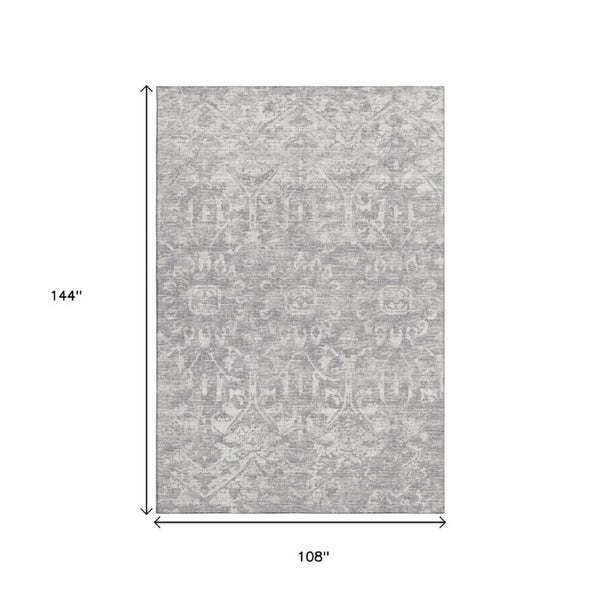 Damask Washable Polyester Area Rug Stain Resistant Low Pile for Indoor Outdoor Decor