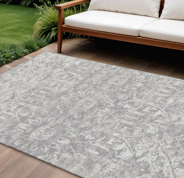 Damask Washable Polyester Area Rug Stain Resistant Low Pile for Indoor Outdoor Decor