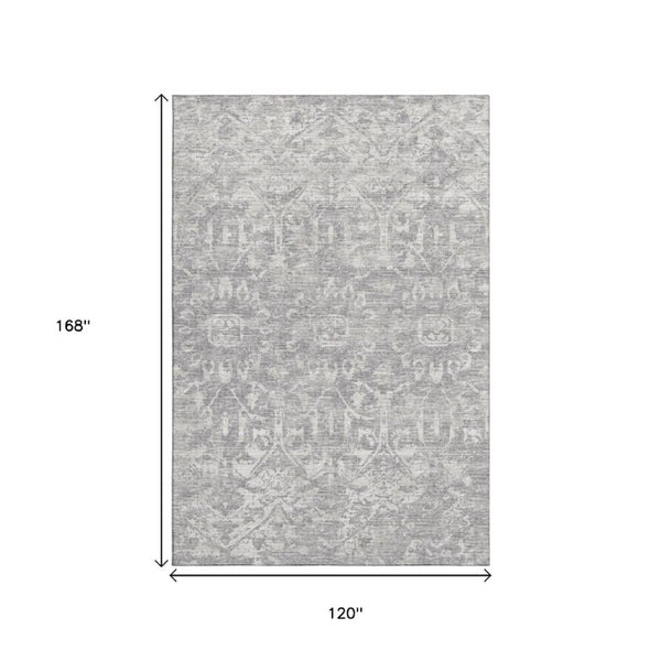 Damask Washable Polyester Area Rug Stain Resistant Low Pile for Indoor Outdoor Decor