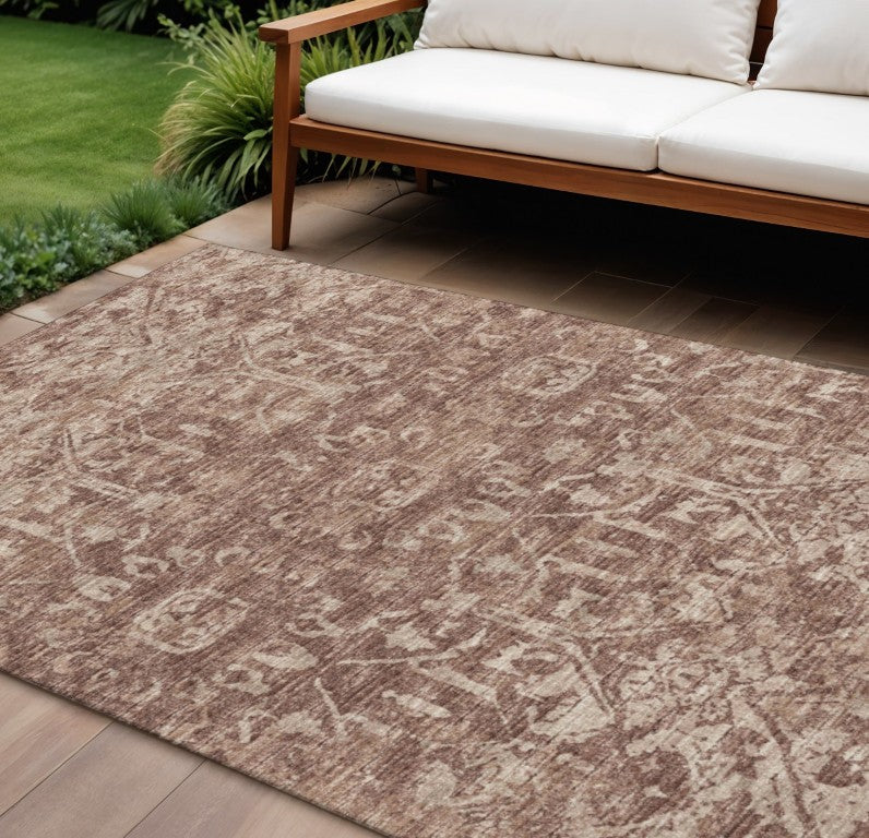Damask Polyester Area Rug Machine Washable for Indoor Outdoor High Traffic Spaces and Patios