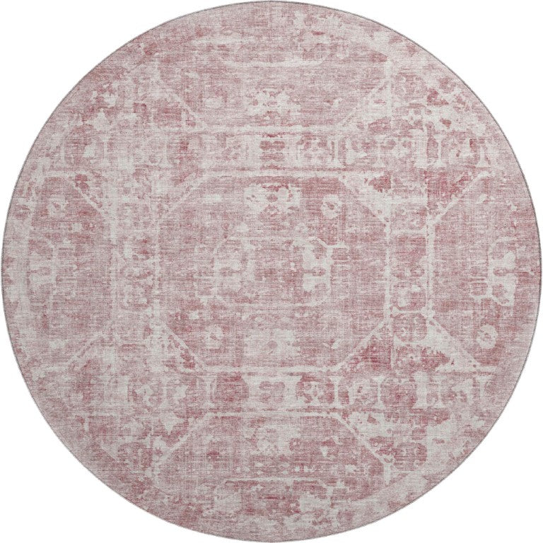 HomeRoots 8 Ft Round Tribal Geometric Polyester Area Rug Machine Washable Indoor Outdoor Use 642658
