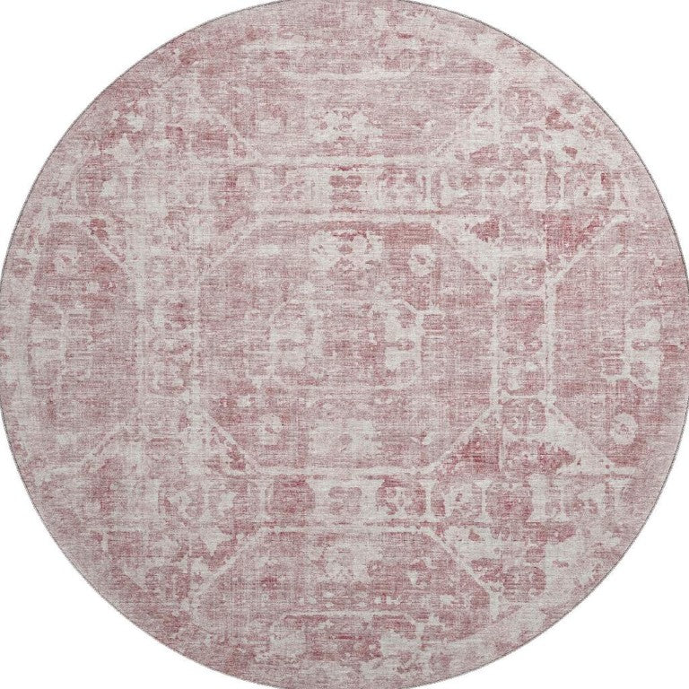 HomeRoots 8 Ft Round Tribal Geometric Polyester Area Rug Machine Washable Indoor Outdoor Use 642658