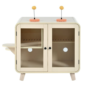 English Elm Cat Litter Box Enclosure Mdf Cabinet with Rgb Lighting Glass Doors and Play Loft Beige N704P419240A