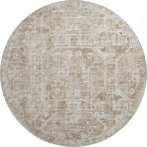 HomeRoots 8 Ft Round Tribal Geometric Polyester Rug Washable for Indoor Outdoor Spaces 642664