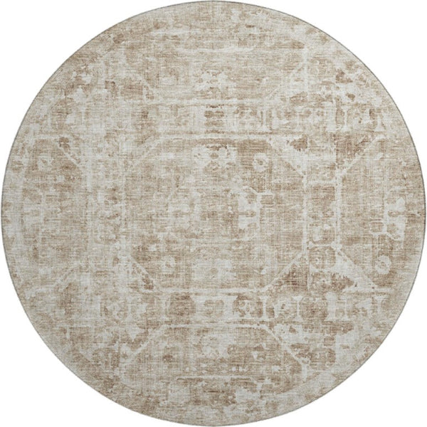 HomeRoots 8 Ft Round Tribal Geometric Polyester Rug Washable for Indoor Outdoor Spaces 642664
