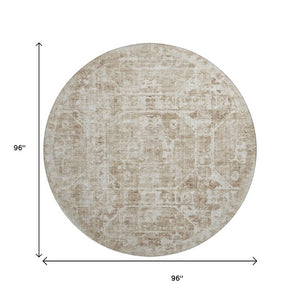 8 Ft Round Tribal Geometric Polyester Rug Washable for Indoor Outdoor Spaces