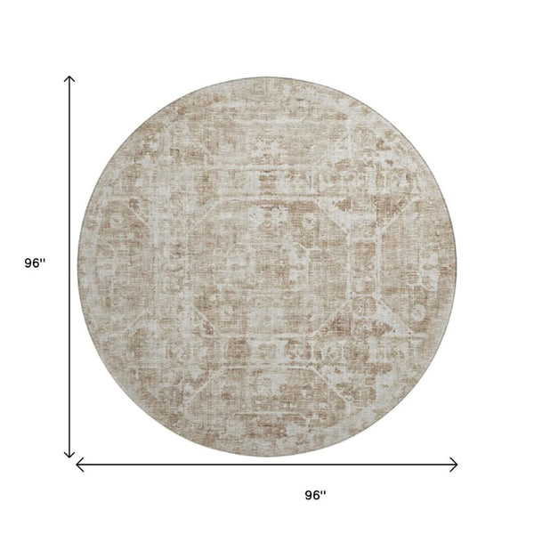 8 Ft Round Tribal Geometric Polyester Rug Washable for Indoor Outdoor Spaces