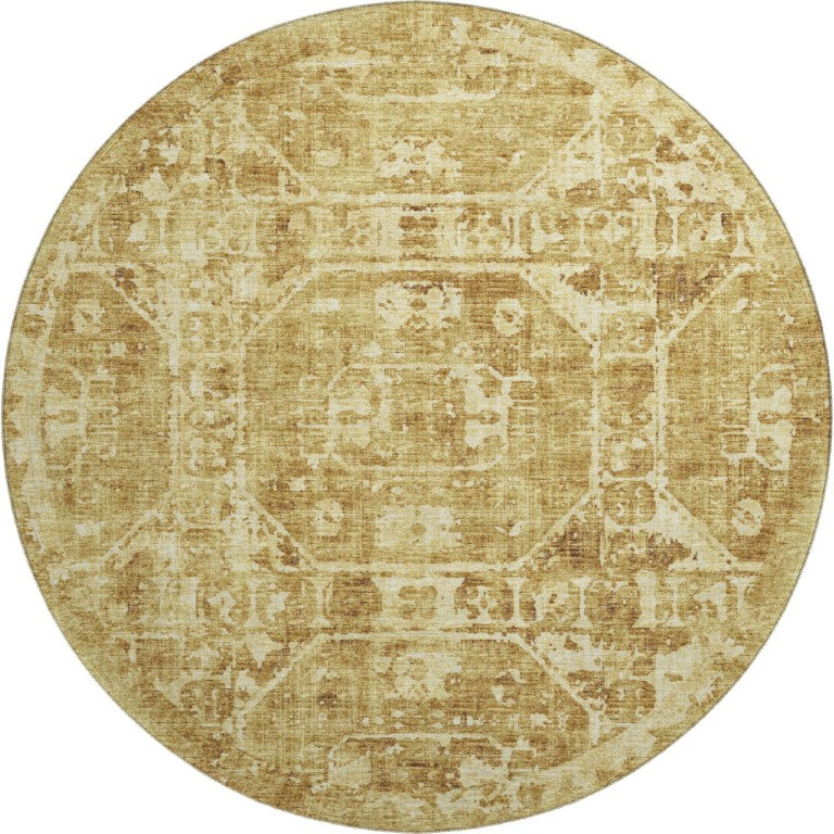 HomeRoots 8 Foot Round Tribal Geometric Polyester Area Rug for Indoor Outdoor High Traffic Spaces 642676