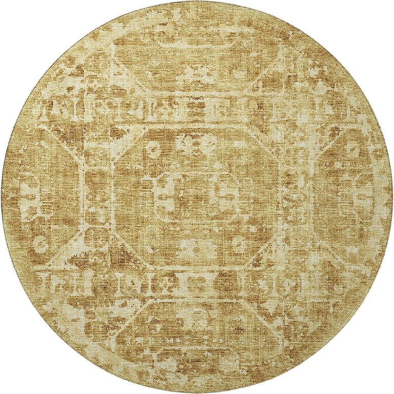 HomeRoots 8 Foot Round Tribal Geometric Polyester Area Rug for Indoor Outdoor High Traffic Spaces 642676