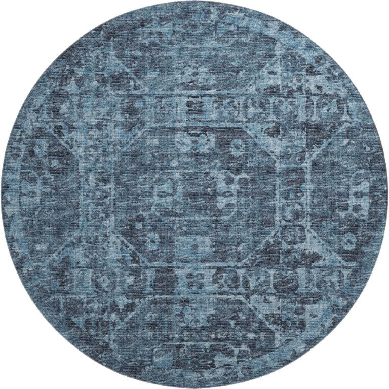 HomeRoots 8 Foot Round Tribal Geometric Polyester Area Rug for Indoor Outdoor Spaces 642682