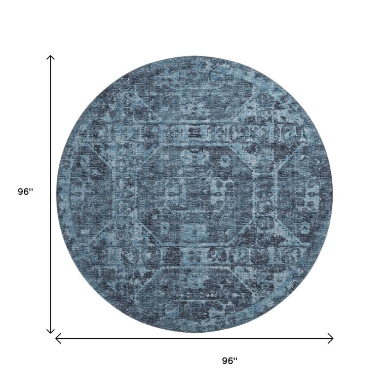 HomeRoots 8 Foot Round Tribal Geometric Polyester Area Rug for Indoor Outdoor Spaces 642682