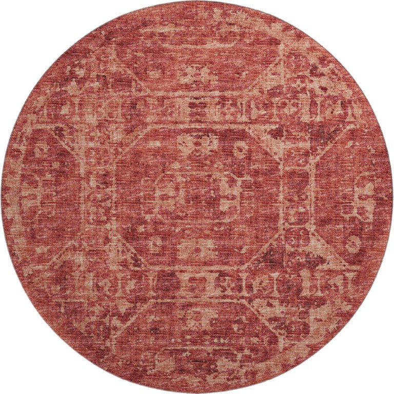 HomeRoots 8' Round Tribal Geometric Polyester Area Rug Washable Indoor Outdoor Patio Foyer 642688