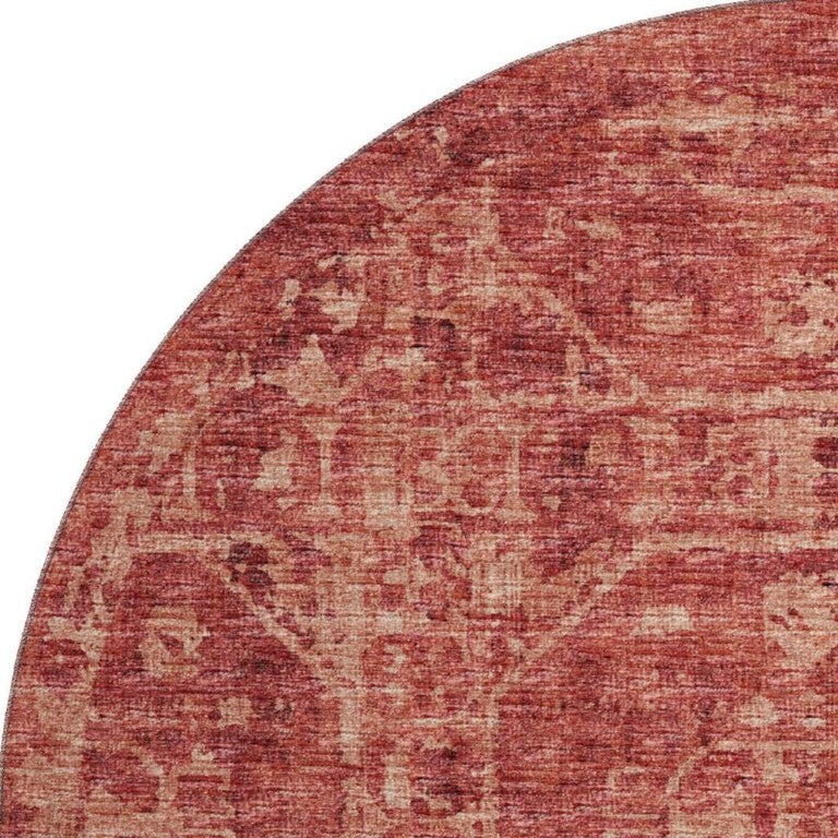 HomeRoots 8' Round Tribal Geometric Polyester Area Rug Washable Indoor Outdoor Patio Foyer 642688