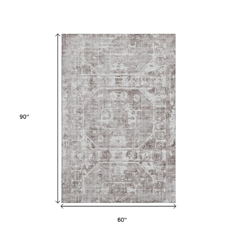 HomeRoots Tribal Polyester Area Rug Washable Indoor Outdoor Stain Resistant for Patios and Living Rooms 5' x 8' 642693